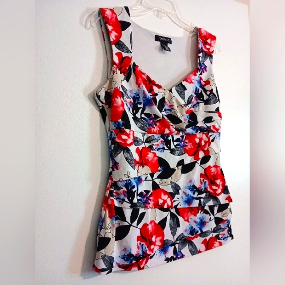 White | Black Sleeveless Floral Tiered Shell Top | Size M - Picture 1 of 5